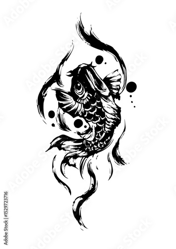 Koi Climbing Waves – Japanese Sumi-e Ink Painting