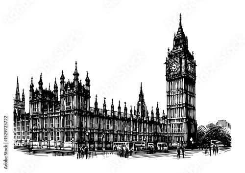 big ben and palace of westminster engraving