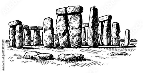 stonehenge ancient monument in engraving style
