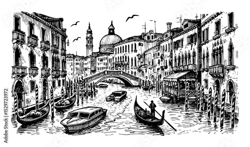 venice grand canal with gondolas and architecture