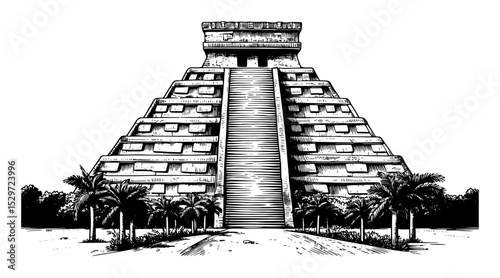 chichen itza mayan pyramid in tropical setting