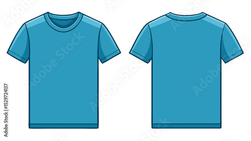 Blue t shirt template front and back view isolated on white background