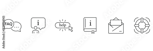 Customer service and support outline icons collection. Support and service icons for web and mobile app. Online help, assistance, customer, 24 hrs, service and more. Vector illustration.