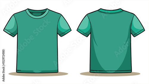 Teal short sleeve t shirt template front and back view isolated on white background