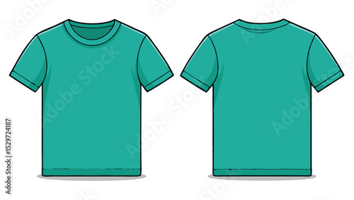 Teal short sleeve t shirt template front and back view isolated on white background