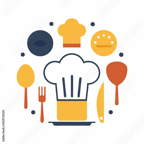 International Chefs Day Icon Vector - Chef Hat & Cooking Utensils on White Background