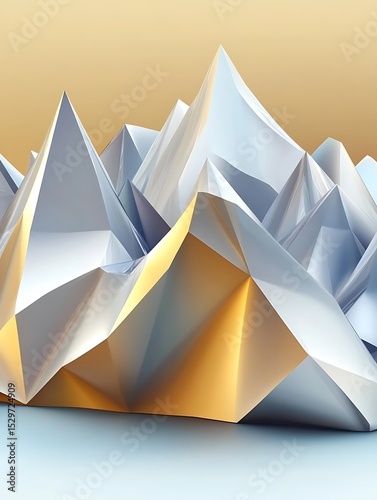 Modern polygonal landscape in pastel gradient with golden accentuation
