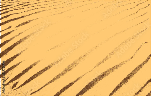 Plam leaves on the tropical beach sand background in retro dotwork style. Vacation and relaxation concept with palm leaves, on the hot summer beach