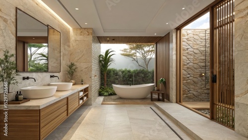 Luxurious modern bathroom design with freestanding tub