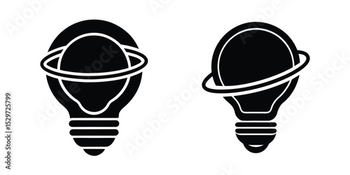 Light Bulb Silhouette with a Stylized Planet Saturn Inside Isolated on White Background