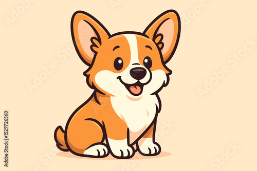 Cute Corgi puppy sitting. Adorable happy dog cartoon character illustration. Funny Pembroke Welsh Corgi mascot logo design element for vet clinic or pet shop. Isolated vector.