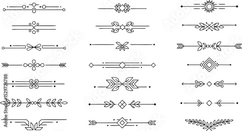 Set of decorative hand drawn dividers and page separators in elegant minimalistic styles