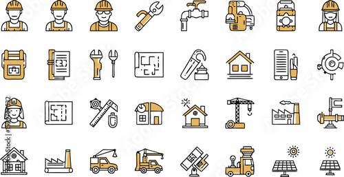 Vector illustration set of construction and engineering icons for architectural and building designs