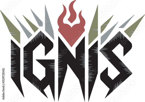 Abstract Black Grey Green Red Logo Ignis Flame Design