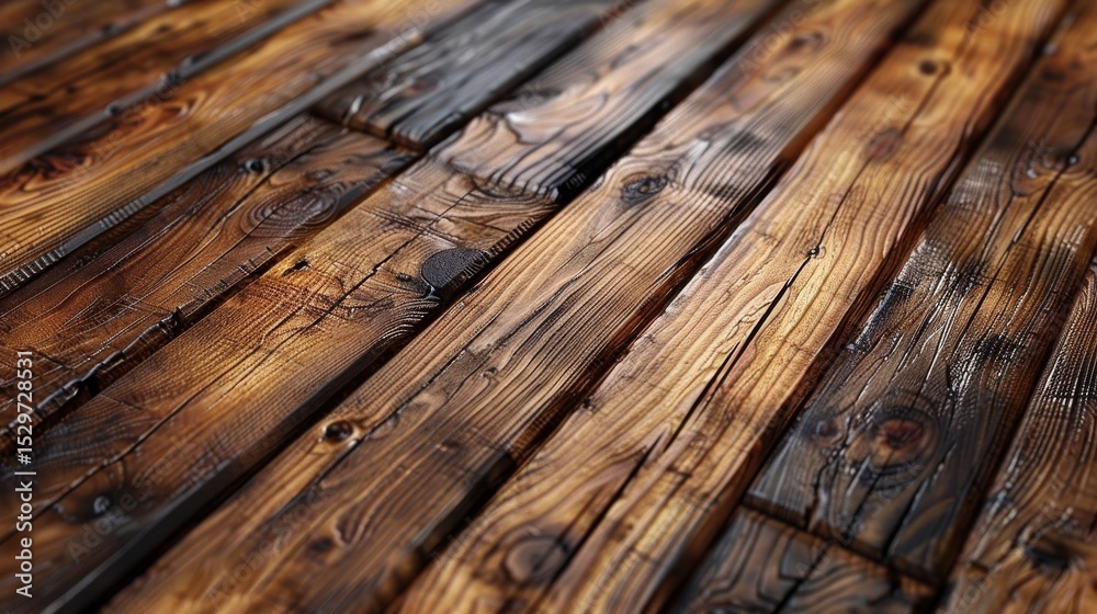Obraz premium This image showcases a close-up of richly textured wooden floor planks, revealing the natural beauty and warmth of wood grain, perfect for interior design inspiration.