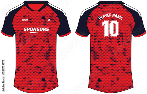 Camouflage pattern Sports jersey t shirt design Flat sketch illustration , football jersey concept with front and back view for Cricket, soccer, Volleyball, Rugby, tennis and badminton uniform