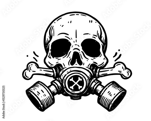 skull with gas mask and crossbones in tattoo style vector