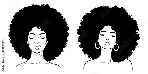 portrait of african woman with afro hairstyle minimalist vector