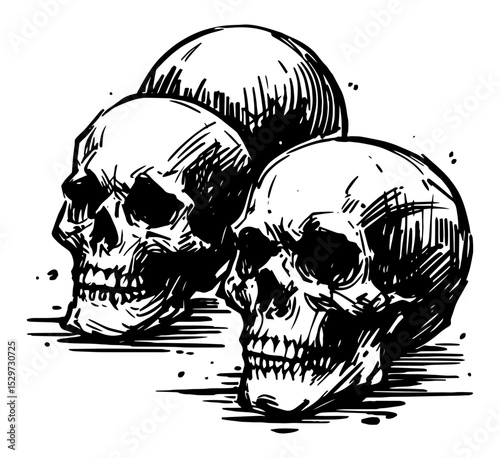 two human skulls in ink sketch style vector illustration