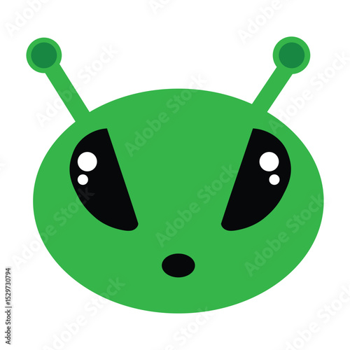 Cartoon alien head with antennae and large eyes.