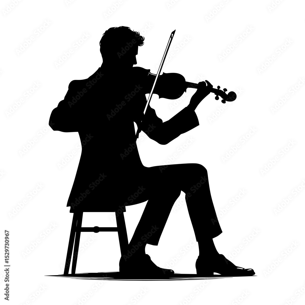 Fototapeta premium Silhouette of a musician playing violin while sitting on a chair 