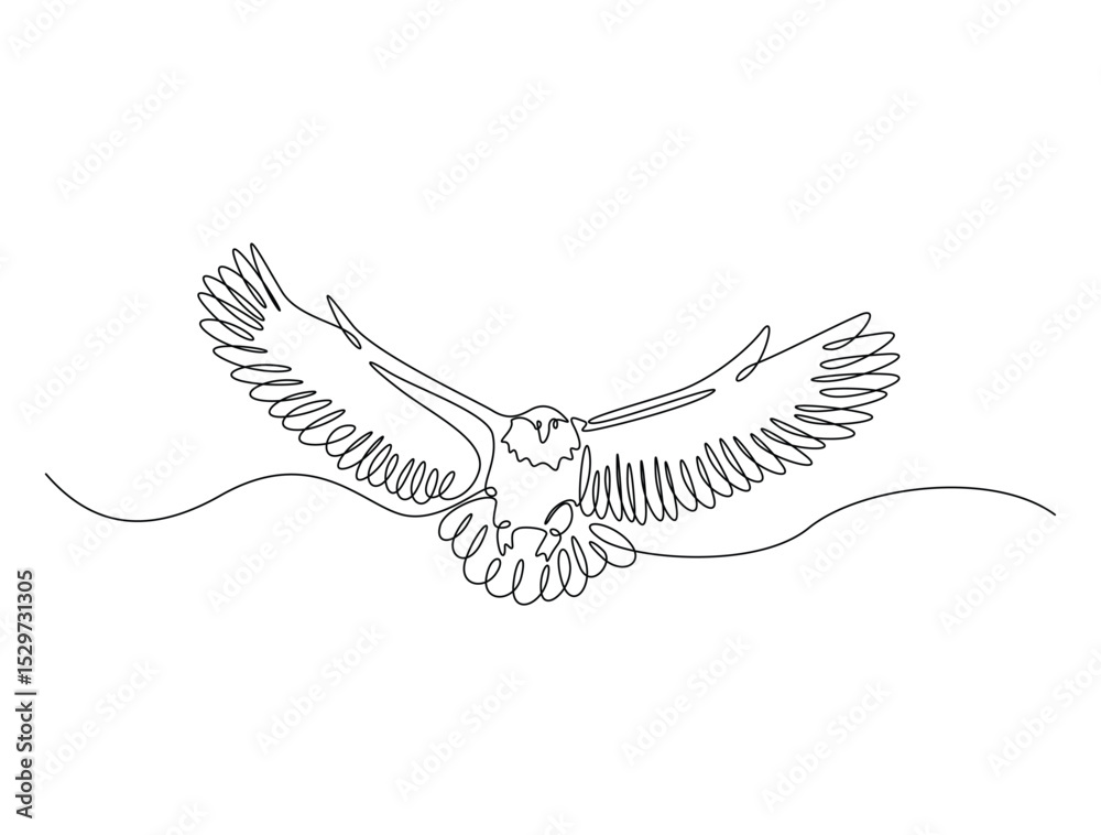 Naklejka premium Continuous one line drawing of flying wild eagle. Eagle outline illustration. Editable vector.