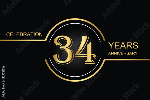 Wallpaper Mural Luxury 34th anniversary celebration design with gold text on a dark background. Perfect for elegant event invitations, milestone banners, or corporate anniversary templates. Torontodigital.ca