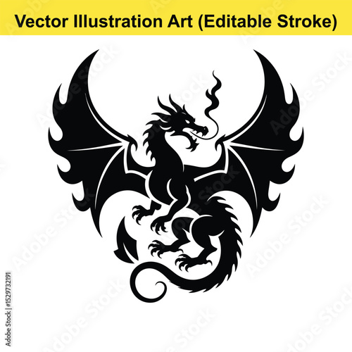 Black dragon vector illustration art editable stroke