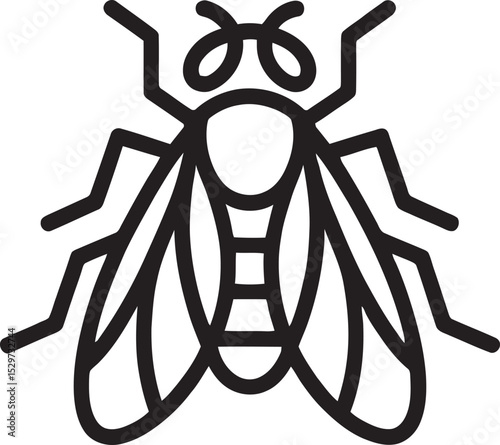 Black and White Fly Icon Line Art Insect Graphic vector