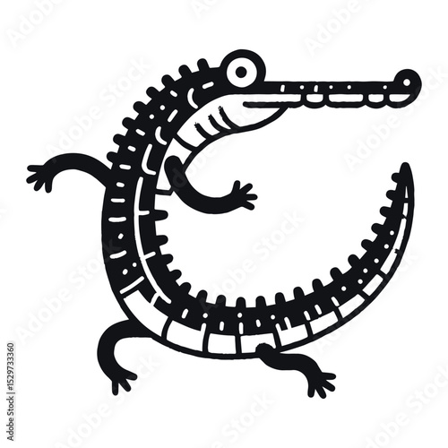 Cartoon crocodile illustration, on transparent background, vector