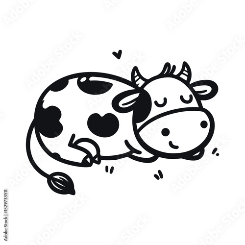 Cartoon sleeping cow illustration, on transparent background, vector