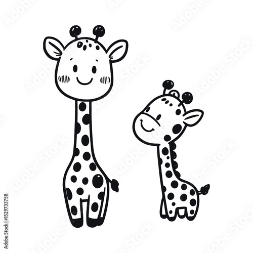 Cartoon giraffe pair illustration, on transparent background, vector