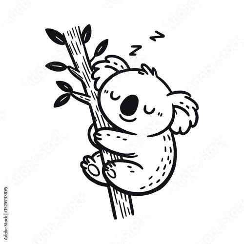 Cartoon sleeping koala illustration on transparent background, vector