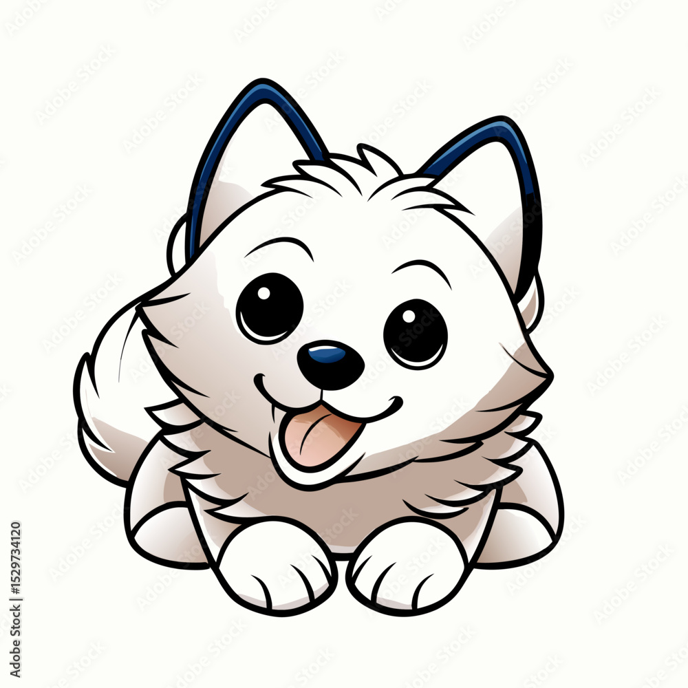 Naklejka premium Adorable Cartoon White Puppy with Blue Ears