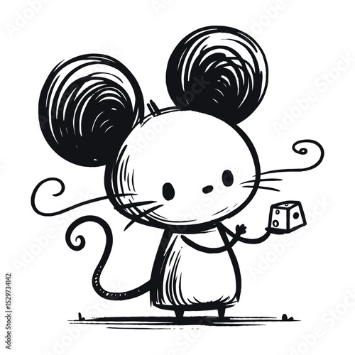 Cartoon mouse holding cheese illustration on transparent background, vector