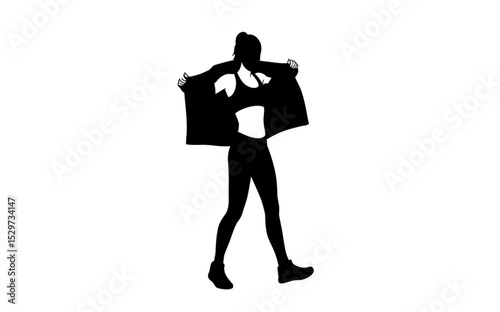 Woman Silhouette in Sports Bra Opening Jacket | Fitness and Active Lifestyle for Gym Advertising and Fashion Design,handmade