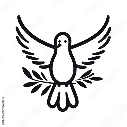 Cartoon dove with branch illustration on transparent background, vector