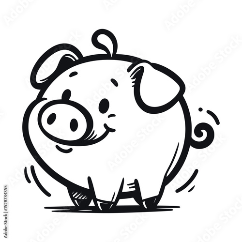 Cartoon pig dancing illustration on transparent background, vector