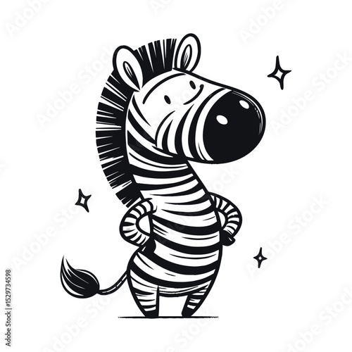 Cartoon zebra illustration on transparent background, vector