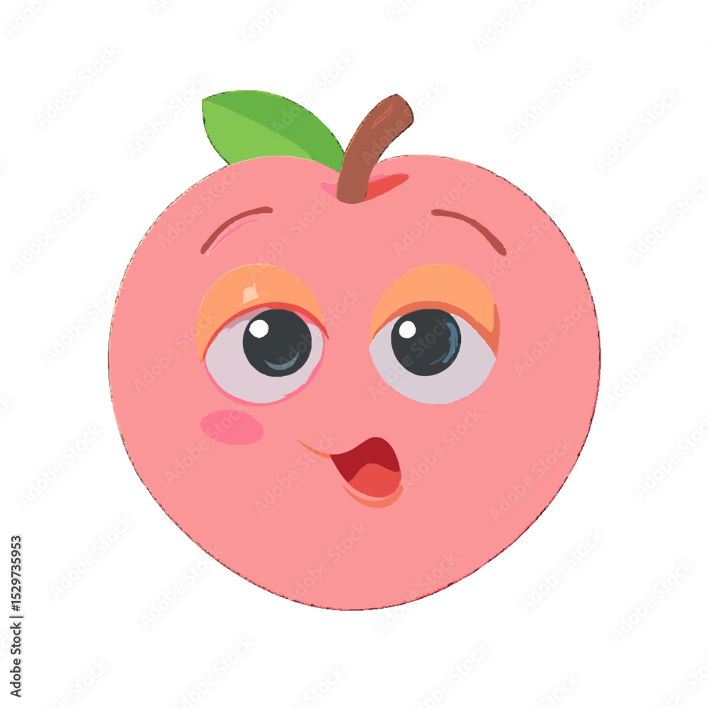 Obraz premium Emoji pink peach fruit. Emotion 3d cartoon icon. Vector illustration ai generate