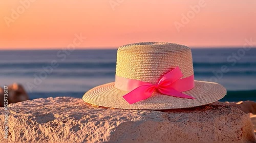 Sunset Serenity: A Straw Hat at the Beach