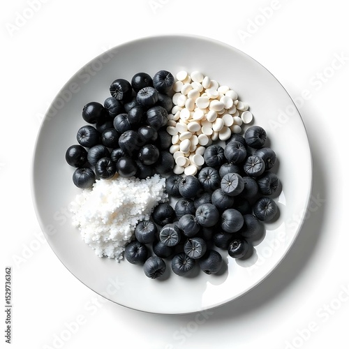 Flat black and white vector icon of a segmented dinner plate with balanced portions (vegetables, protein, grains)