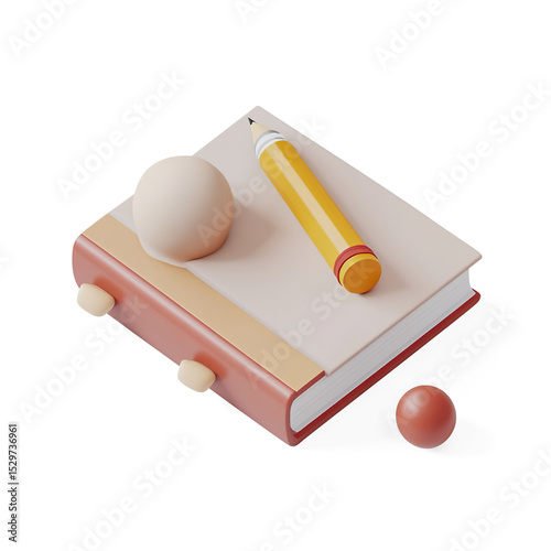 3D Orange Notebook with Pencil on a Transparent Background