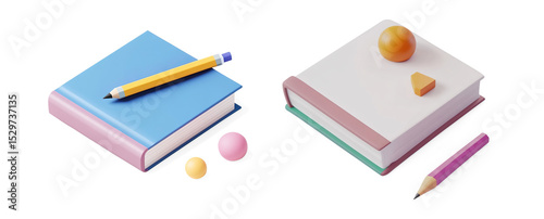 3D Orange Notebook with Pencil on a Transparent Background