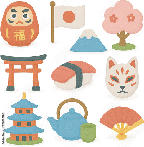Cute Japan Icon Set - Traditional Japanese Culture Elements