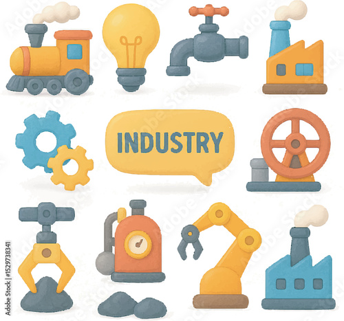 Industry and Factory Icon Set - Cute Flat Style