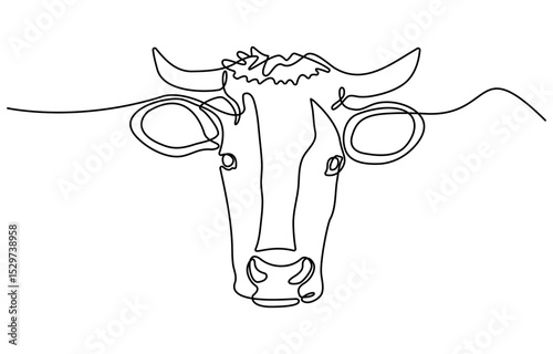 Continuous one line drawing dairy cow. Cattle. Dairy industry. Milk. Side view of a cow. One continuous line isolated minimal illustration.
