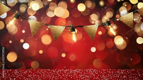 New Year Celebration Blurred Red and Gold Sequin Background Festive Event Indoor Close-Up