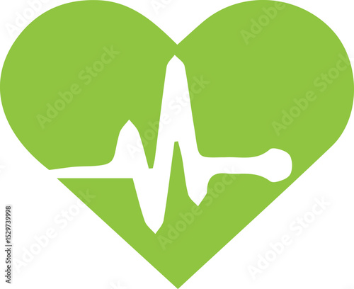 Vitality Heart: A vibrant, green heart symbol intertwined with a lifeline waveform, illustrating health, well-being, and the essence of life in a clean and modern design.