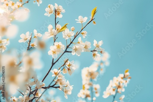 Blossoming Cherry Blossoms Against Clear Blue Sky Highlight Spring Serenity